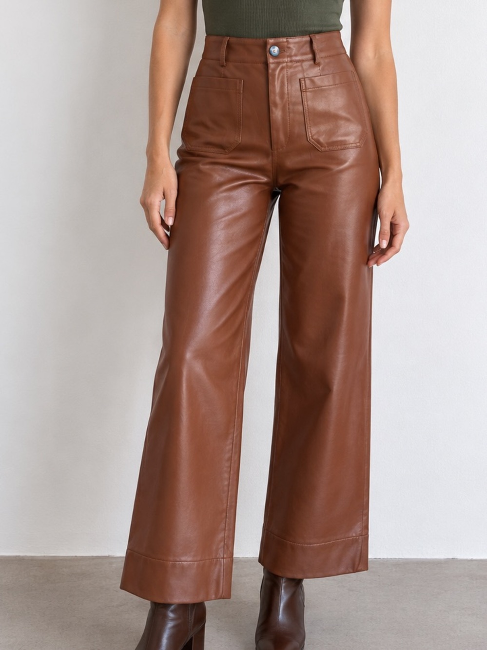 Maeve The Colette Brown Vegan Leather High Rise Ankle Wide Leg Pants 30